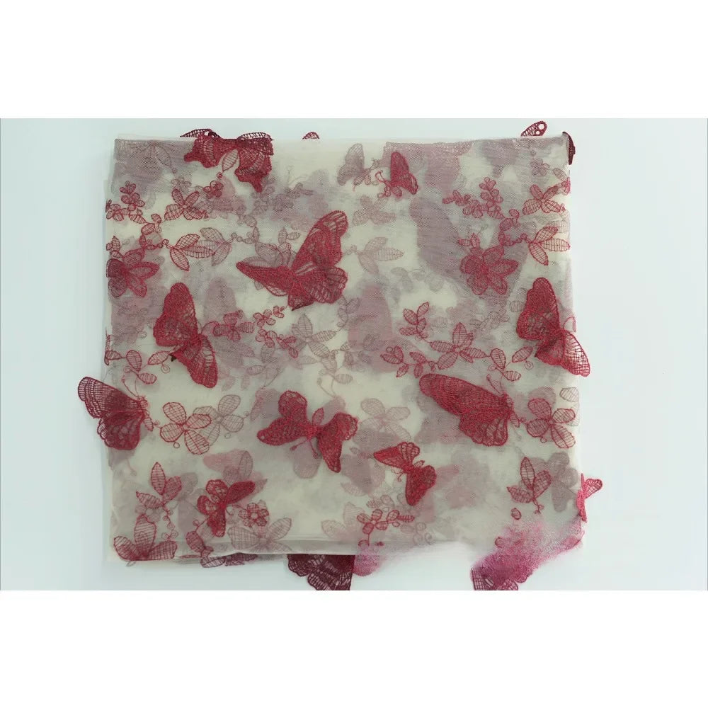 3D Butterfly Embroidered Mesh - Elastic Dress & Skirt Fabric