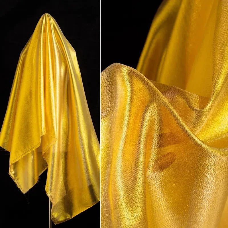 Golden shiny gold platinum fabric, lightweight shiny silk reflective metal stage wear, Indian yarn fashion edging fabric
