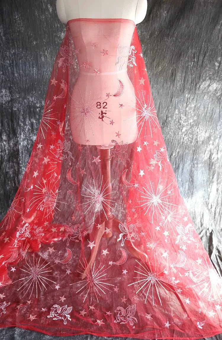 Tela de encaje bordada de malla transparente Tianma para vestido de novia, decoración de vestido, material de tela DIY hecho a mano, color negro