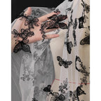 قماش شبكي مطرز يدويًا على شكل فراشة من الدانتيل الزهري ثلاثي الأبعاد لفساتين الزفاف، مادة حرفية للخياطة الإبداعية