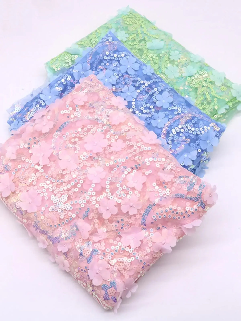 3D Sequin Petal Embroidered Tulle - Elegant for Stage Costume & Backdrop