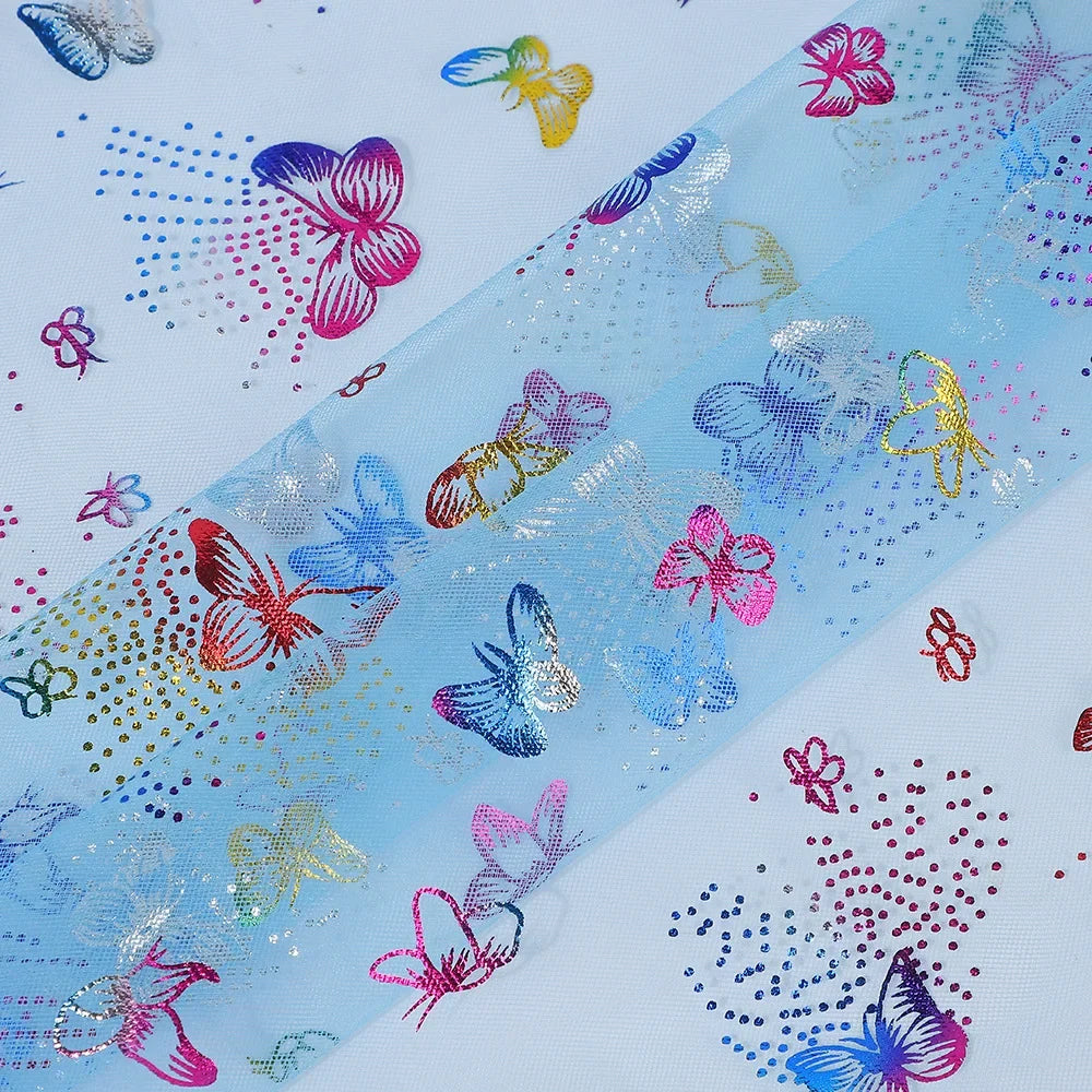 Colorful Butterfly Gold Foil Tulle Fabric For Party Dress Kids Costume Stage Wear Decor Textile Material Dreamy Craft Supply