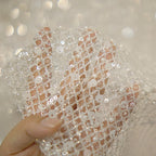 White Glitter Sequin Mesh Fabric for Bridal and Evening Gowns