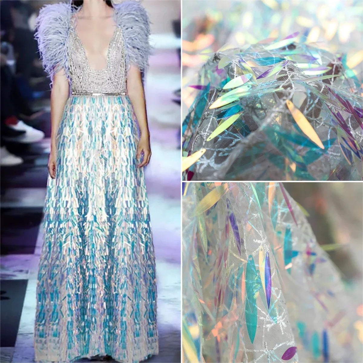 Gradually changing color sequined laser lace fabric sewing stage costumes fashion dresses children's clothing diy fabric