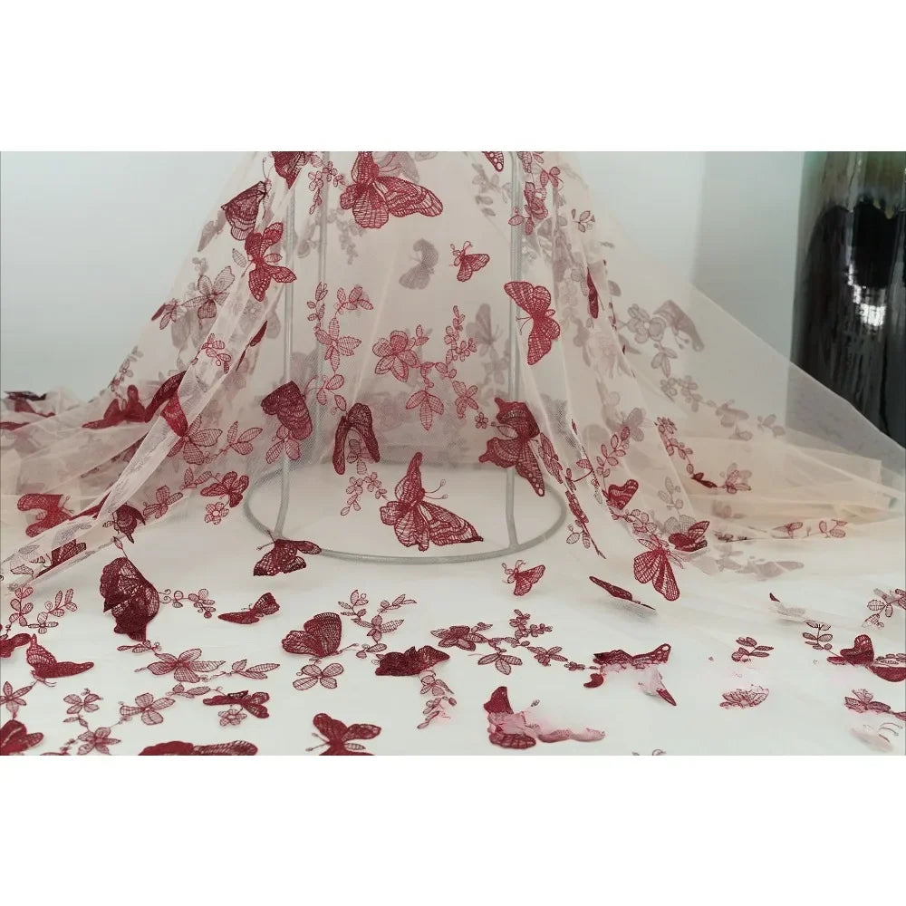 3D Butterfly Embroidered Mesh - Elastic Dress & Skirt Fabric