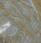 New shiny big flower hot silver powder glitter fabric for wedding dresses, lace transparent mesh accessories, yarn fabric