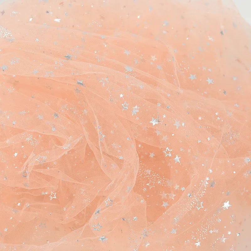 Tela de tul dorado con estrellas, color rosa, azul y morado, con purpurina brillante y bronceado, para manualidades de costura, decoración de fondo para bodas, fiestas de cumpleaños