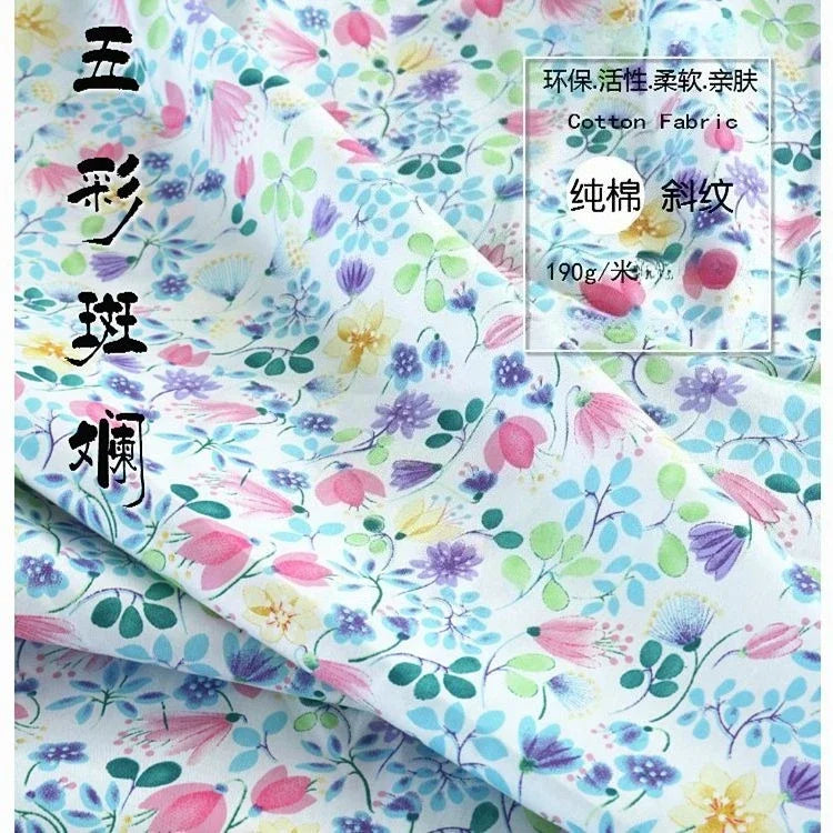 Tela de sarga de algodón puro con estampado floral, suave, totalmente de algodón, para ropa de cama, pijamas, pantalones, cortinas y proyectos de bricolaje para bebés.