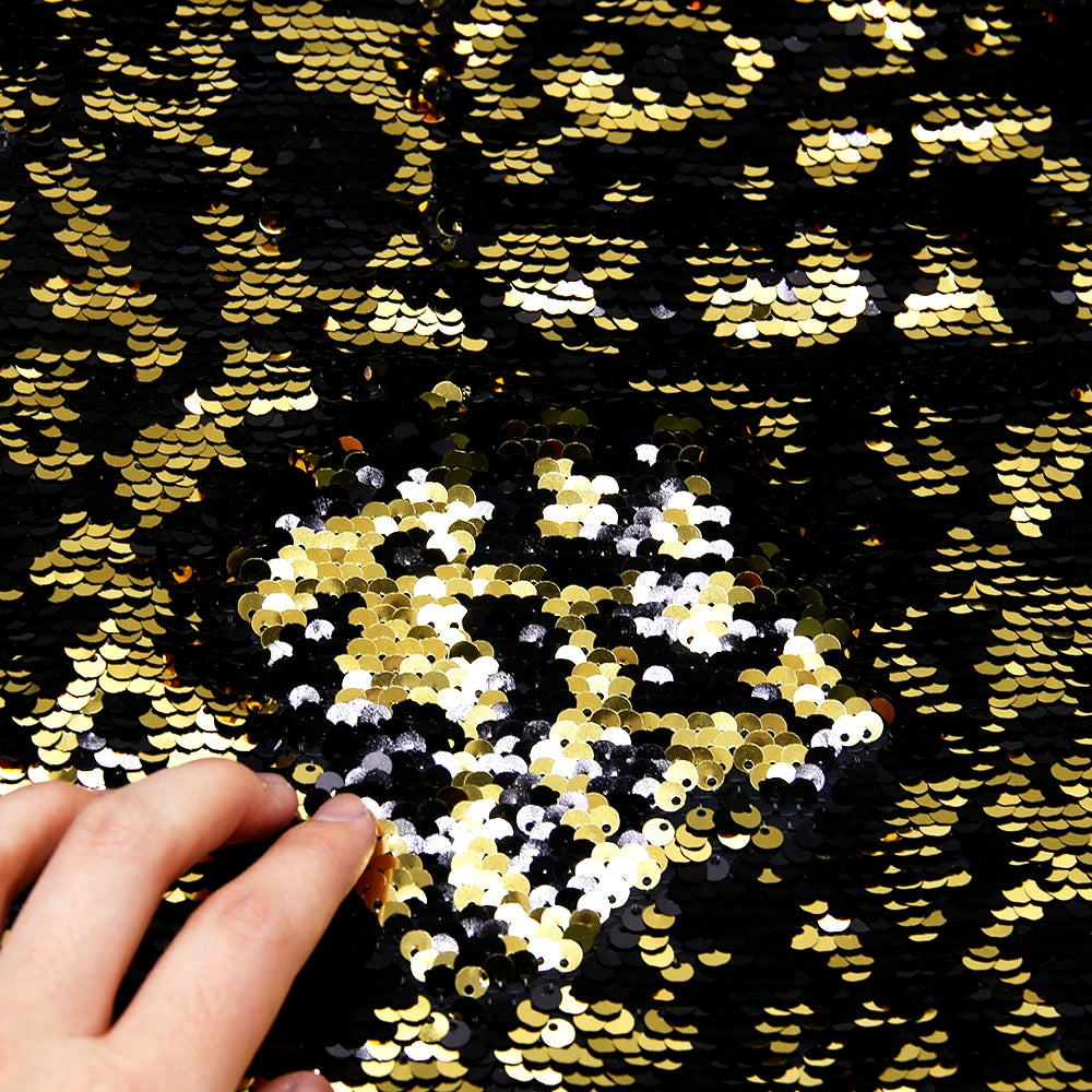Tela reversible con lentejuelas para vestido de noche, de dos colores, para manualidades creativas, con lazo para el pelo, para bolso o bolso.