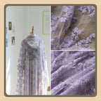 Tela bordada de encaje morado de malla de algodón puro para vestido de boda, cortina, ropa de muñeca, fondo, material de costura artesanal.