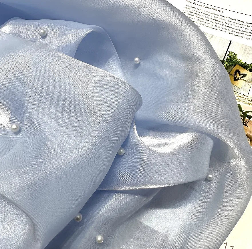 مادة خيوط ساتان عاكسة مطرزة باللؤلؤ ثلاثي الأبعاد عالية الكثافة لخياطة ملابس لوليتا وقماش فستان الزفاف