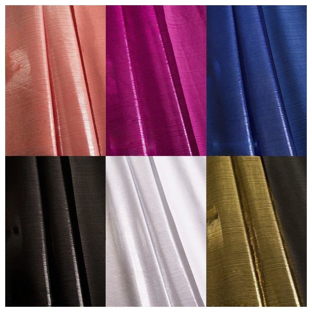 قماش مطاطي محبوك مجعد لامع بخطوط ذهبية وفضية لامعة مناسب لفستان زفاف ضيق وأزياء راقية