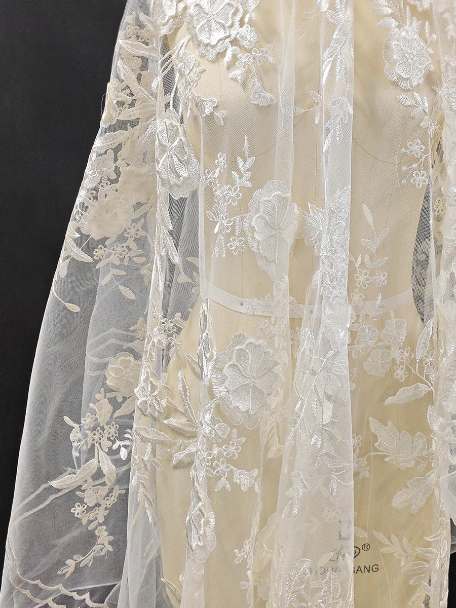 Vestido de novia, vestido de noche, pañuelo para la cabeza, tela de malla, bordado de flores, encaje, hecho a mano, tela de diseñador DIY