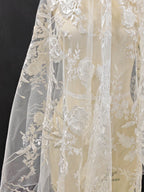 Vestido de novia, vestido de noche, pañuelo para la cabeza, tela de malla, bordado de flores, encaje, hecho a mano, tela de diseñador DIY