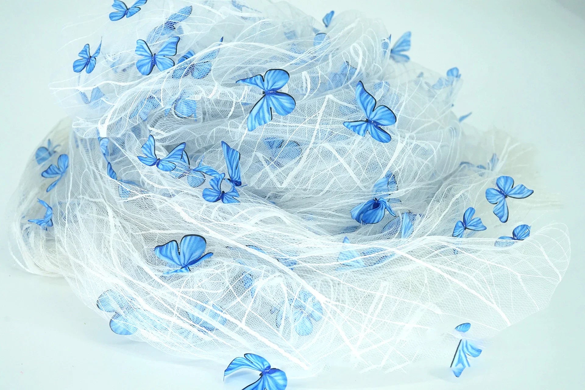 3D Butterfly Sheer Tulle Fabric Romantic Durable Colorful For Wedding Dress Evening Gown Handmade Decor Backdrop Veil Accessorie