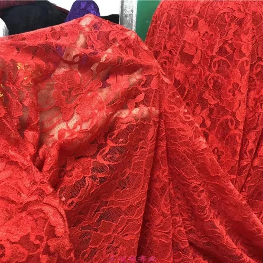 قماش دانتيل مطاطي برتقالي فلوري شفاف شبكي مع تطريز وردي للفساتين وملابس الأداء قماش شبكي شفاف زهري