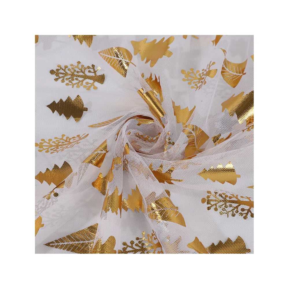 Christmas tree with gold-embroidered organza fabric suitable for Christmas decoration tablecloths and stage costumes