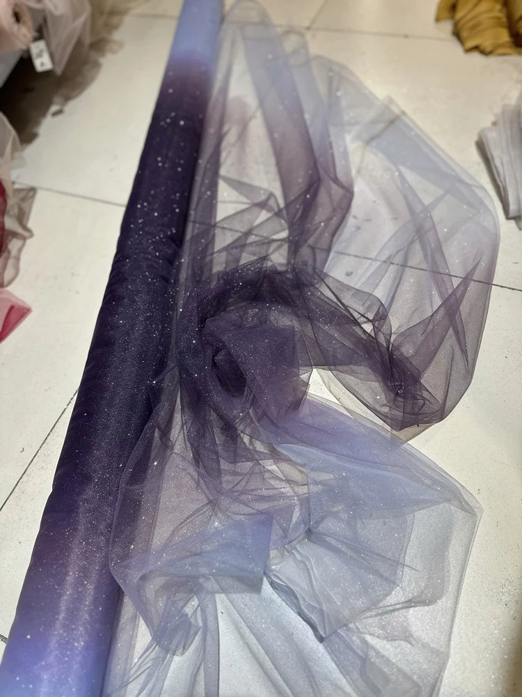Gradient Spray Silver Shiny Sheet Soft Yarn Fine Powder Mesh Blue Red Purple Wedding Dress Fabric