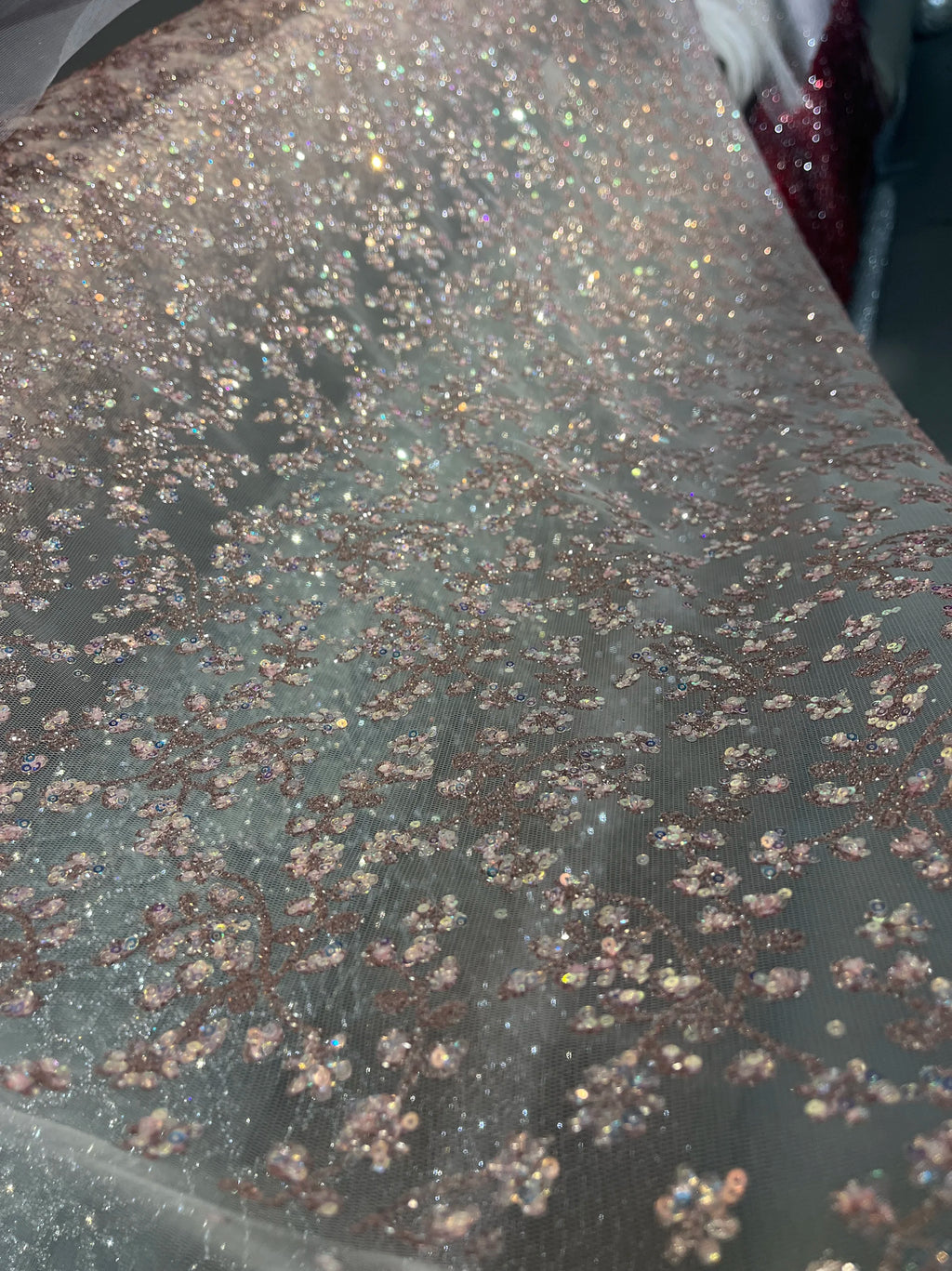 Iridescent Rainbow Sequin Mesh - Laser for Wedding Backdrops & Stage Wear