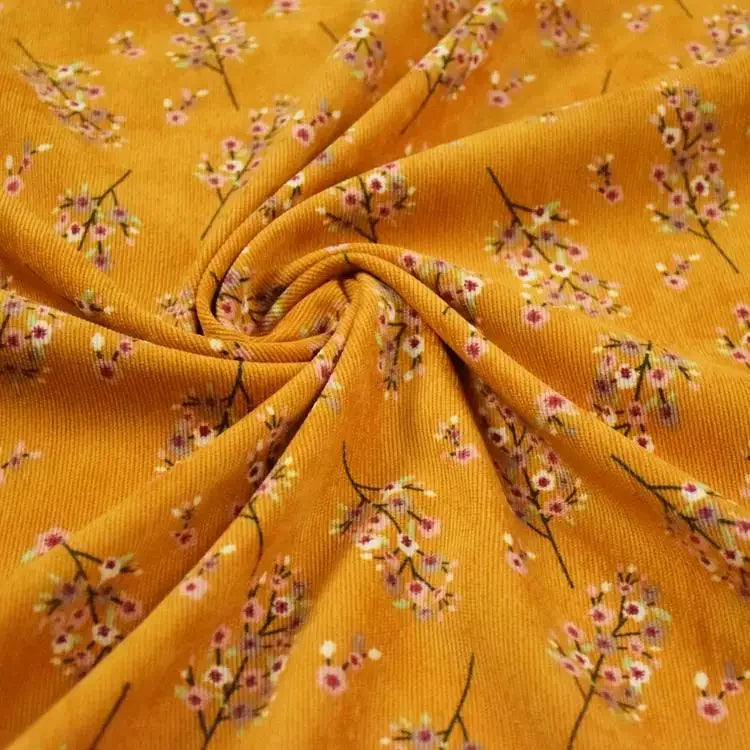 Colorful Corduroy Printed Fabric - Fresh Floral Striped Velvet 145cm