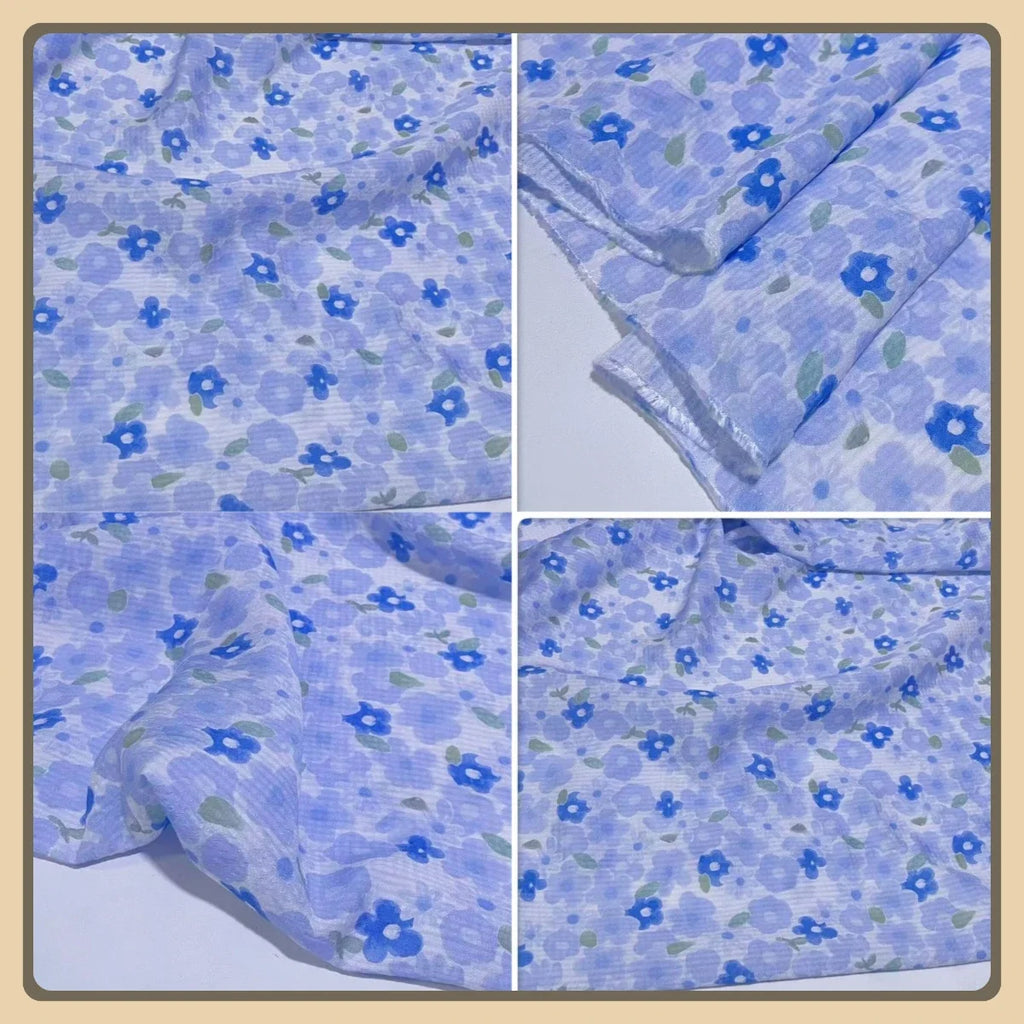 قماش قطني بملمس الفقاعات الزهرية الزرقاء - مادة ناعمة وجيدة التهوية