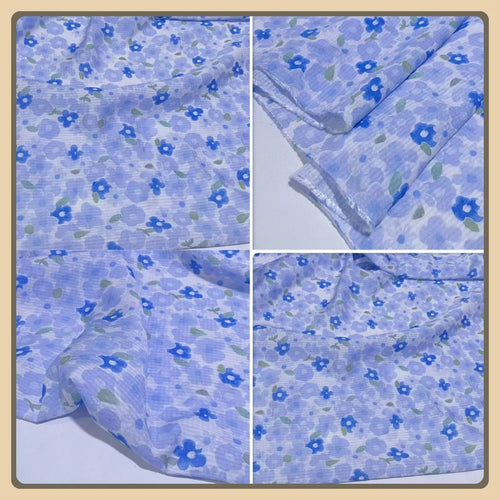 Blue Floral Cotton Fabric - fabric photo 2