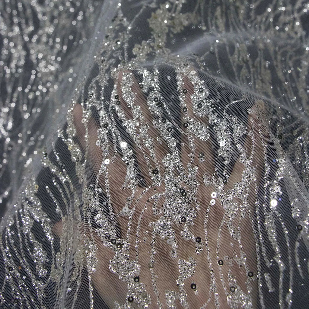 Tela de malla de polvo plateado en aerosol blanco de alta calidad para costura, decoración de bodas y bricolaje, ropa de alto rendimiento