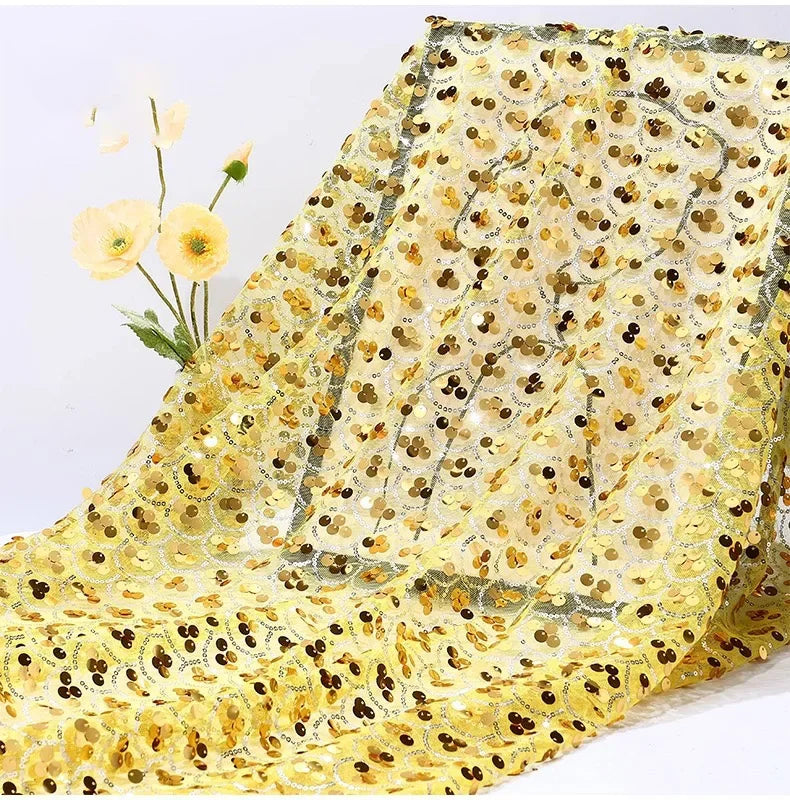 Premium Mermaid Sequin Mesh Fabric Shiny Fish Scale Netting High-End Wedding Decoration Evening Gown Designer Material Clothing