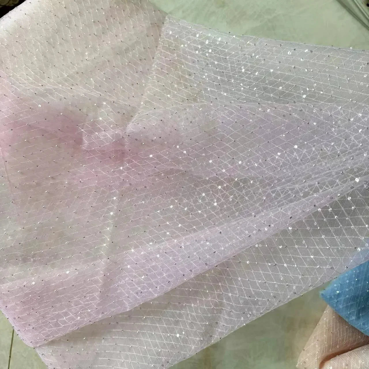 قماش شبكي على شكل ماسة مكون من 7 ألوان، أنبوب خرز ذهبي، قماش تطريز، ملابس أطفال، فستان زفاف، قماش