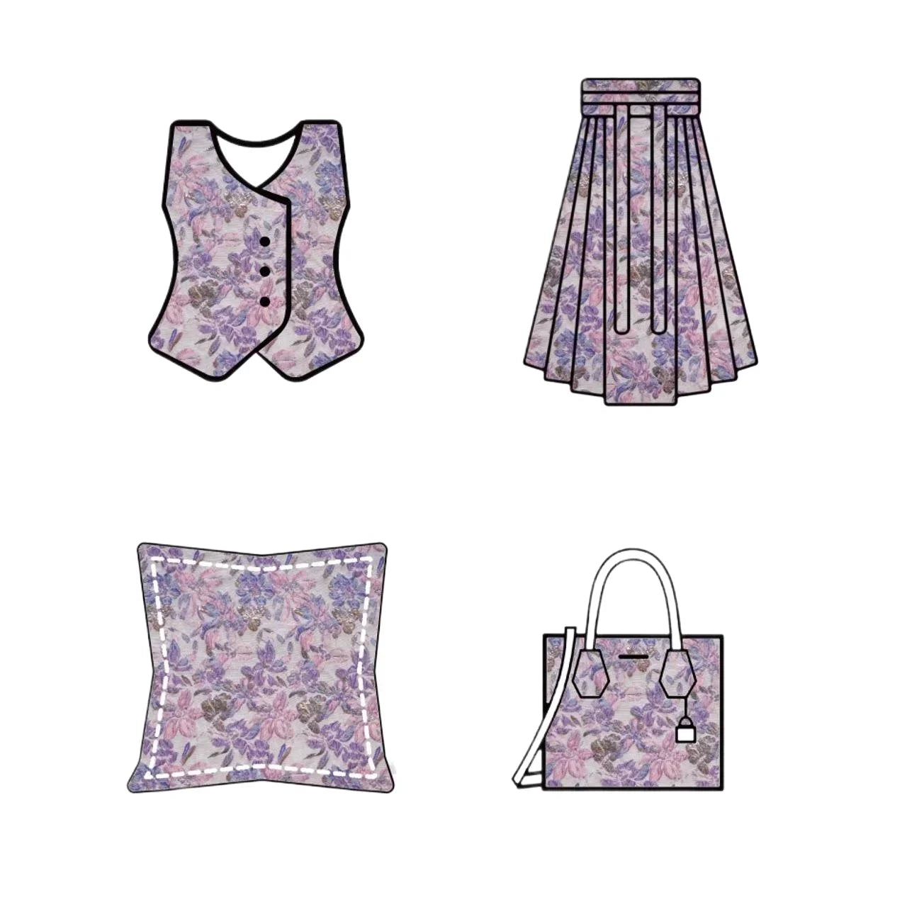 Pink Purple Relief Gold Thread Floral Jacquard - Dress Vest Skirt Formal Fabric