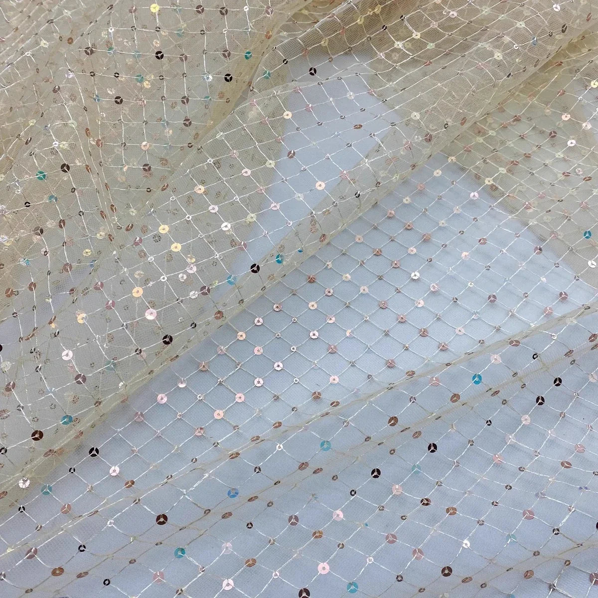 Mesh Lace Checkered Sequin Embroidery Fabric Sewing Wedding Dresses Formal Dresses Stage Costumes Background Diy Fabrics
