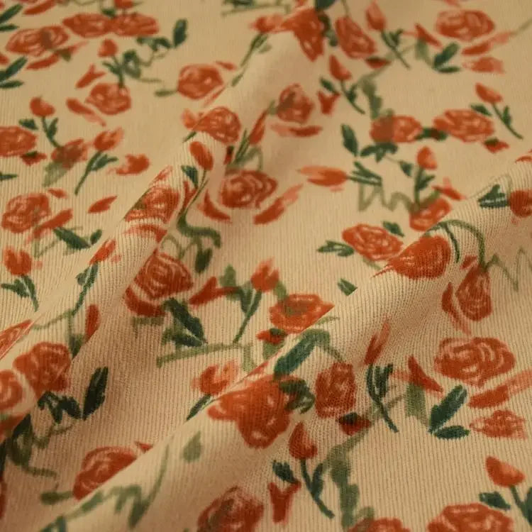 Colorful Corduroy Printed Fabric - Fresh Floral Striped Velvet 145cm