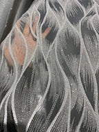 Tela de encaje de malla brillante de lujo con tul bordado de ondas plateadas brillantes para vestido de noche, material de costura DIY