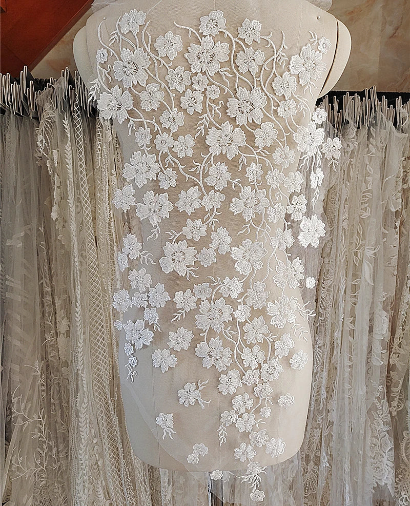 New Heavy Industry Wedding Dress Dress Window Door Curtain Mesh Embroidery Nail Bead Lace Fabric Flower Tablecloth Background