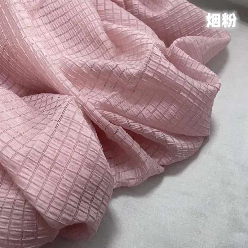 Cream Yellow Checkered Fabric Soft Breathable Textile For Summer Outfit Sewing DIY Clothing Craft Upholstery Home Decor Material