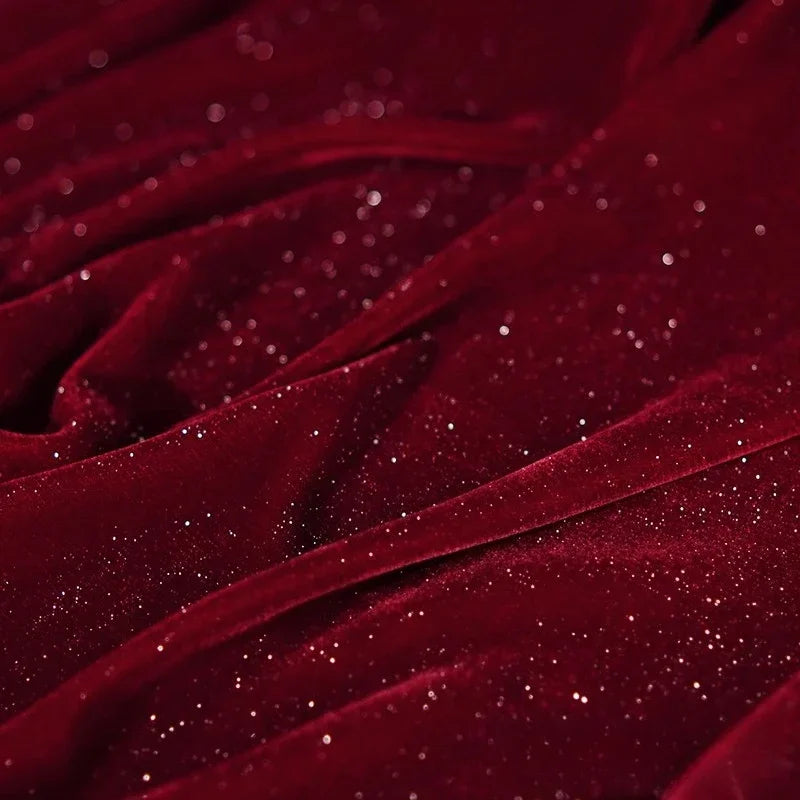 قماش مخملي حريري لامع مرصع بالنجوم - مادة ناعمة لامعة متألقة