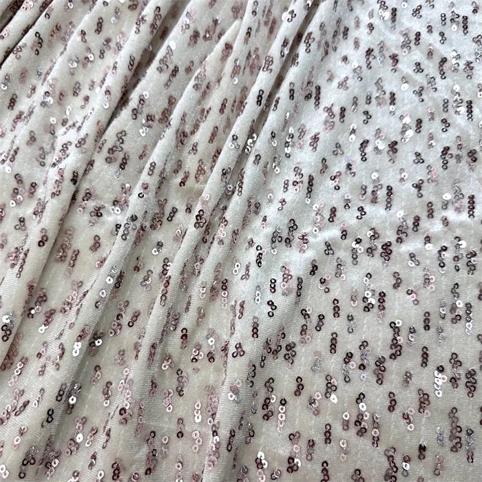 Shiny Beige Glitter Gold Velvet Elastic Fabric - High Quality 140cm