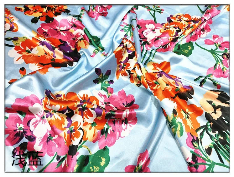 Satin Silk Floral Fabric Smooth Glossy Texture For Headwraps Sleepwear Home Textiles Cheongsam Robe Material Fabric